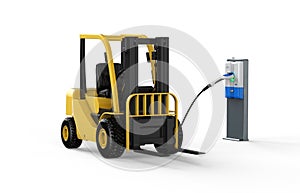 Forklift truckÂ charges with electric recharging station